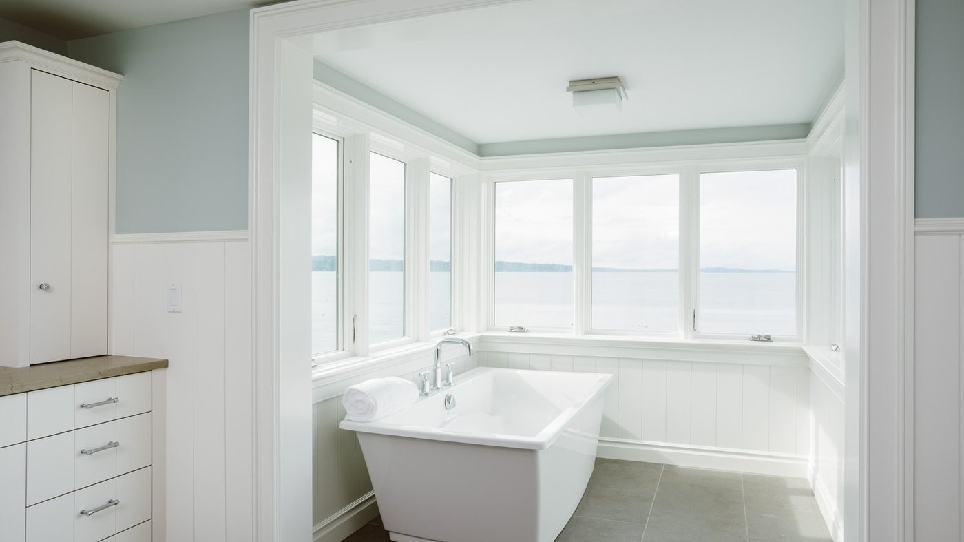 Bathroom remodel with a freestanding soaking tub